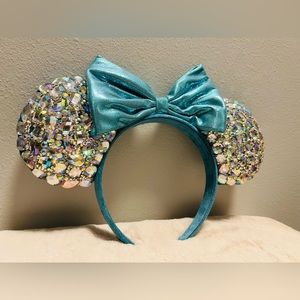 Disney Rhinestone Ears Blue Bow Handmade